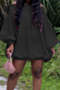 autumn new plus size solid color inelastic off-shoulder lantern-sleeve loose casual stylish mini dress_Black