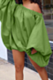 autumn new plus size solid color inelastic off-shoulder lantern-sleeve loose casual stylish mini dress_Black_Red_Blue_Pink_Orange_Yellow_Green