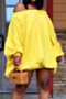 autumn new plus size solid color inelastic off-shoulder lantern-sleeve loose casual stylish mini dress_Black_Red_Blue_Pink_Orange_Yellow