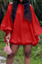 autumn new plus size solid color inelastic off-shoulder lantern-sleeve loose casual stylish mini dress_Black_Red