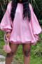 autumn new plus size solid color inelastic off-shoulder lantern-sleeve loose casual stylish mini dress_Black_Red_Blue_Pink
