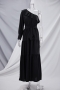 new stylish pure color one shoulder autumn micro elastic casual maxi dress (with belt)_Black