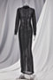 autumn new stylish plus size stretch mesh see-through rhinestone zip-up sexy maxi dress(without lining)_Black