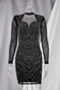 autumn new stylish plus size stretch rhinestone patchwork mesh see-through zip-up sexy mini dress_Black