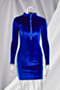 autumn new plus size solid color velvet stretch zip-up casual minimalist bodycon mini dress_Black_Blue