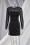 early autumn rhinestone mesh stitching sexy stretch long sleeve nightclub padded mini dress_Black