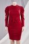 l-4xl autumn solid color stretch puff-sleeve casual midi dress with belt_Black_Rose Red