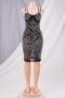 spring new stylish rhinestones plus size sling mesh see-through zip-up slim stretch backless sexy midi dress_Black