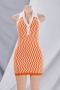 spring & summer orange halter-neck button woolen weaving stripe batch printing slim stretch sexy mini dress(new add colors)_Sky Blue_Orange