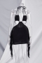 summer new plus size solid color stretch halter-neck hollow tassel sexy bodycon mini dress_Black
