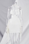summer new plus size solid color stretch halter-neck hollow tassel sexy bodycon mini dress_Black_White