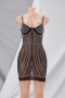 summer new stylish rhinestone tassel sling mesh see-through stretch slim plus size sexy mini dress_Black