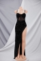 summer new stylish solid color high slit sling mesh patchwork sequins backless stretch plus size sexy maxi dress_Black