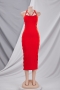 summer new plus size solid color stretch rhinestone sling hollow backless zip-up split slim sexy midi dress_Black_White_Red