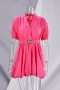 summer new stylish simple solid color orange micro-elastic single-breasted with belt plus size casual mini dress_White_Magenta