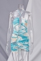 summer new stylish tie dye batch printing lace-up halter neck backless stretch slim plus size hollow sexy mini dress(with panties)_Light Green_Sky Blue