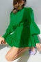 summer new stylish three colors puff sleeves solid color ruffle zip-up inelastic casual mini dress_Purple_Magenta_Green