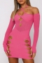 spring new 5 colors stretch see through mesh spliced hollow halter-neck lace-up thumb hole bodycon sexy mini dress_Black_Purple_Sky Blue_Magenta