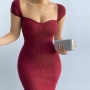 summer new stylish five colors solid color stretch slim sexy midi dress_Black_Rose Red