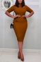 s-5xl  summer new plus size ruffle high stretch short sleeve crew neck slit bodycon stylish sexy midi dress_Blue_Brown
