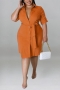 xl-5xl plus size summer new 6 colors inelastic single-breasted with belt casual midi dress_Black_Red_Blue_Orange