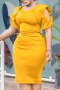 s-3xl plus size summer new 3 colors slight stretch hollow zip-up slit stylish classic midi dress_Red_Yellow