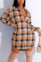 autumn new stylish 4 colors plaid batch printing single breasted irregular non-stretch casual mini dress_Rose Red_Brown_Yellow