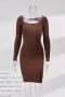 autumn new 6 colors slight stretch backless hollow out sexy bodycon knitted high quality midi dress_Black_Light Green_Red_Beige_Brown