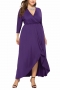 xl-4xl plus size autumn new stylish 8 colors solid color high stretch v-neck irregular casual maxi dress_Black_Dark Purple