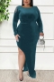 l-5xl plus size autumn&winter new stylish solid color 5-colors hollow zip-up metal chain tassel rhinestone velvet slit sexy maxi dress_Black_White_Rose Red_Dark Blue