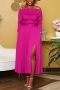 l-3xl plus size 3 colors solid color lace-up slit casual maxi dress_Black_Blue_Magenta