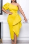 casual plus size slight stretch one shoulder slit zip-up simple midi dress_White_Red_Magenta_Yellow
