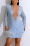 sexy plus size slight stretch rhinestone mesh patchwork shoulder pad mini dress_Black_Sky Blue