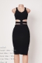 sexy 7 colors knitted stretch cutout sling slit slim midi dress_Black