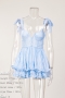sexy non-stretch solid sling chiffon button pleated mini dress size run small_White_Sky Blue
