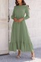 casual non-stretch solid color 9-colors belt long-sleeved maxi dress_Black_Pink_Red_Yellow_Dark Green