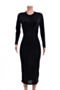 plus size five colors new stylish solid color stretch tight laced dress_Black
