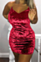plus size four colors micro-elastic velvet metal chain straps sexy mini dress_Purple_Black_Pink_Rose Red