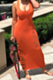 new solid color stretch low-cut cutout bandage backless sexy dress_Orange