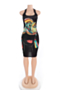 new plus size cartoon pattern print stretch low-cut sexy bodycon dress_White_Black