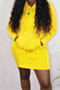 autumn new plus size solid color stretch hooded pocket stylish casual dress_Yellow