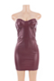 new solid color micro-elastic pu tube top back zip-up sexy bodycon mini dress_Rose Red