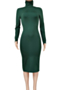 autumn new solid color stretch high-neck stylish bodycon dress_Dark Green