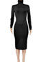 autumn new solid color stretch high-neck stylish bodycon dress_Dark Green_Black