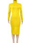 autumn new solid color stretch high-neck stylish bodycon dress_Dark Green_Black_Yellow