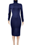 autumn new solid color stretch high-neck stylish bodycon dress_Dark Green_Black_Yellow_Dark Blue