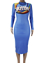 plus size autumn new 3 colors cartoon pattern print stretch stylish casual midi dress_Blue