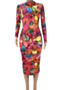 plus size autumn new 3 colors cartoon pattern print stretch stylish casual midi dress_Blue_Yellow_Multicolor