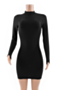 autumn new 4 colors stretch stylish casual mini dress_Black