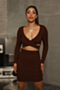 autumn new pure color stretch v-neck hollow pleated sexy bodycon dress_Red_Black_Pink_Brown